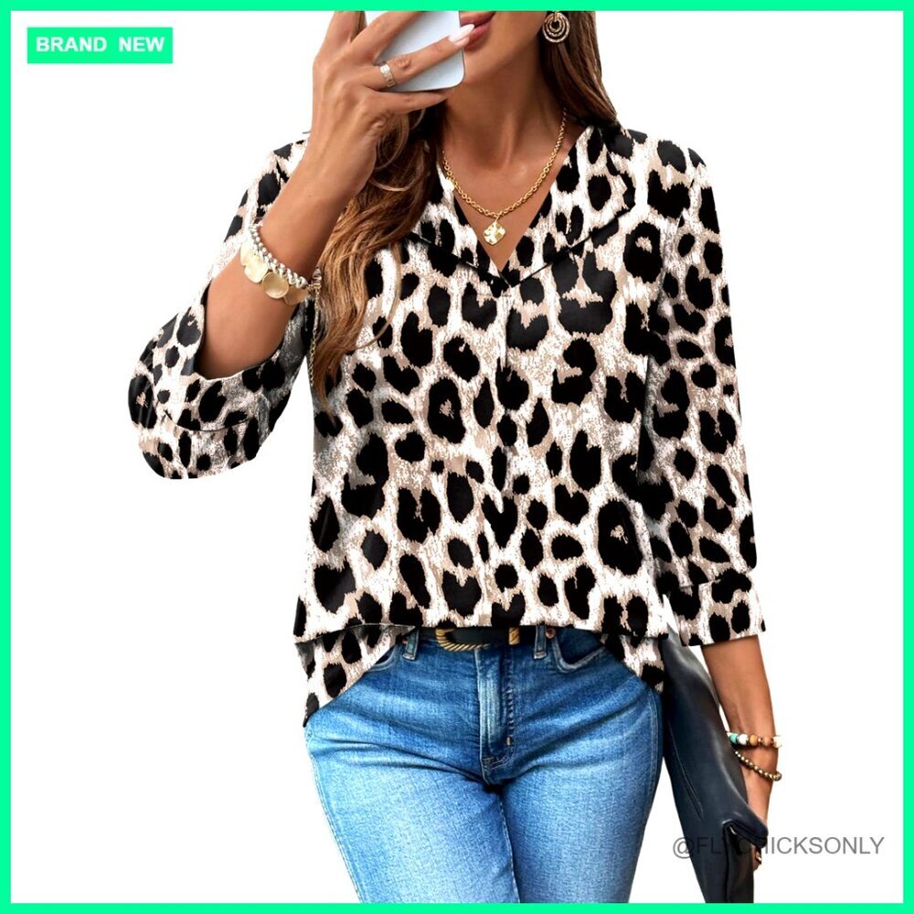3/4 Sleeve V-Neck Blouse, Polyester Spandex Blend, Business Casual Top